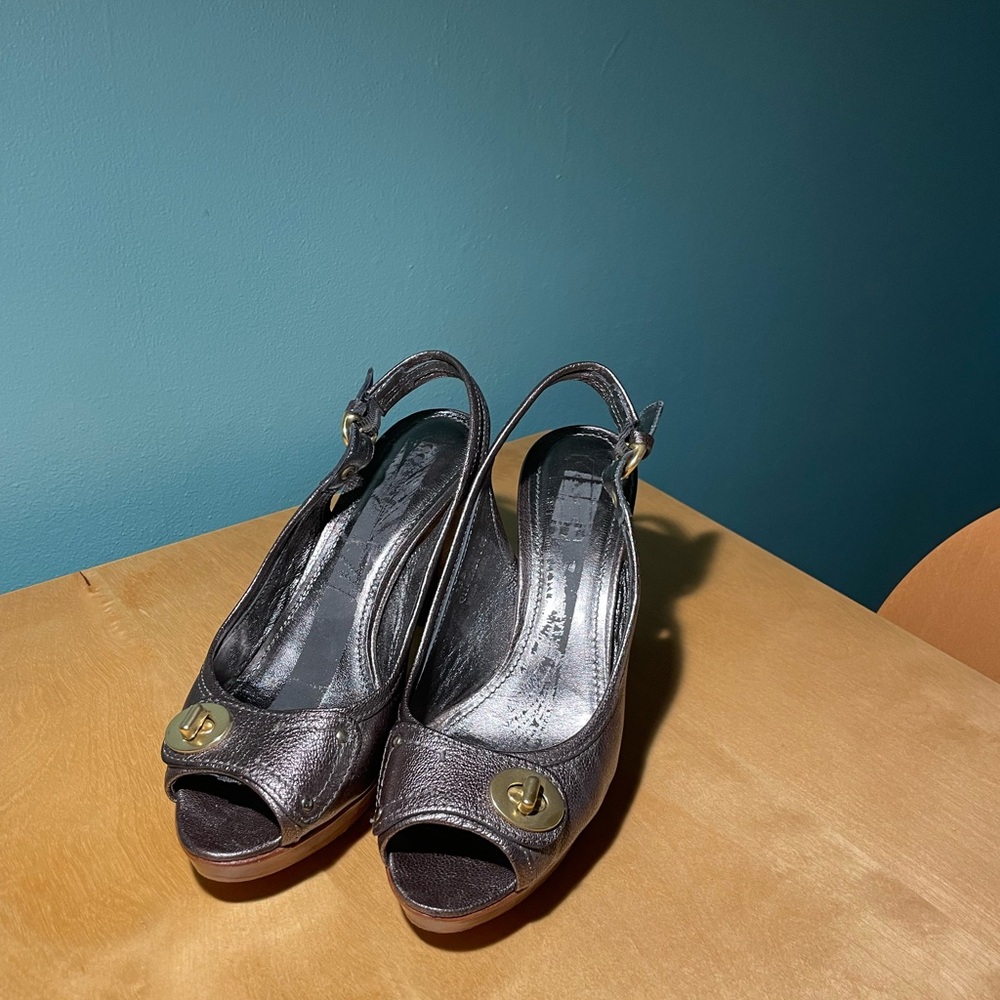 Coach sling back platform pumps